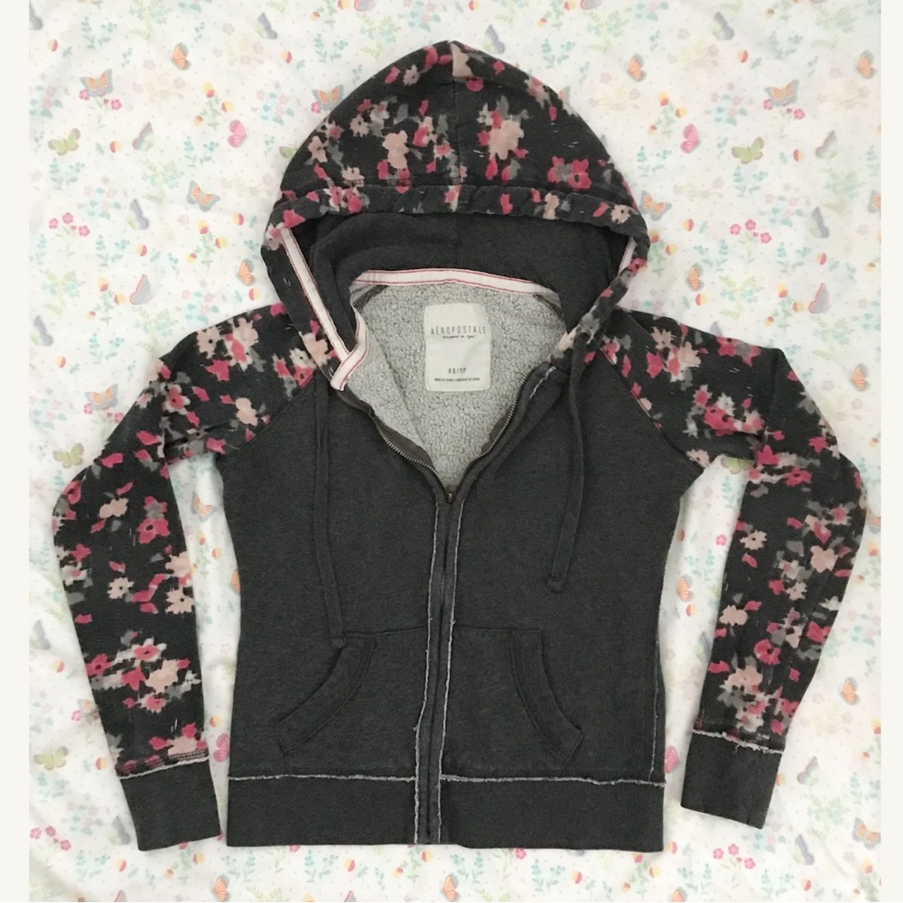 Aeropostale Grey with Floral Hoodie Sweater